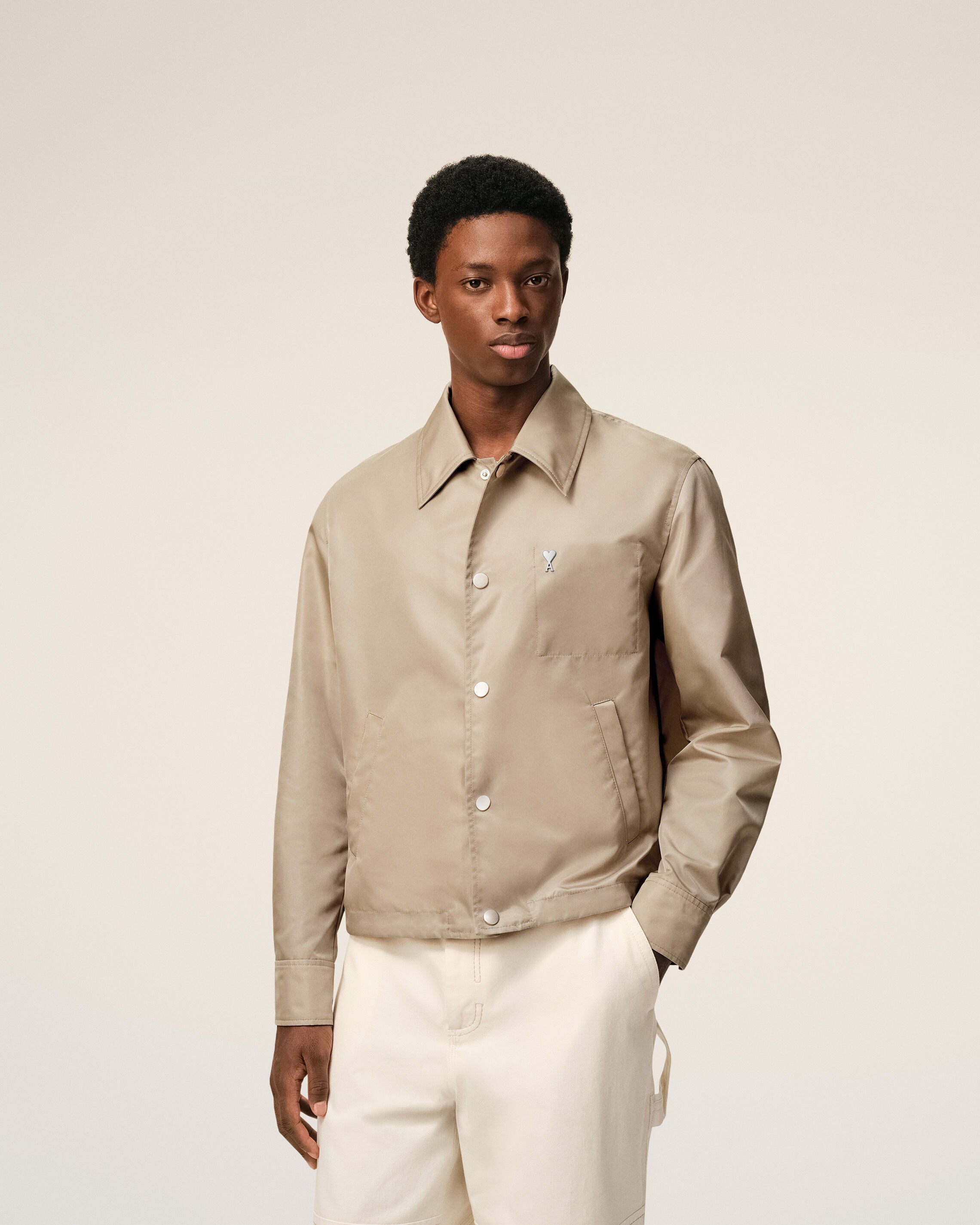 Beige Nylon Ami De Coeur Stud Buttoned Jacket