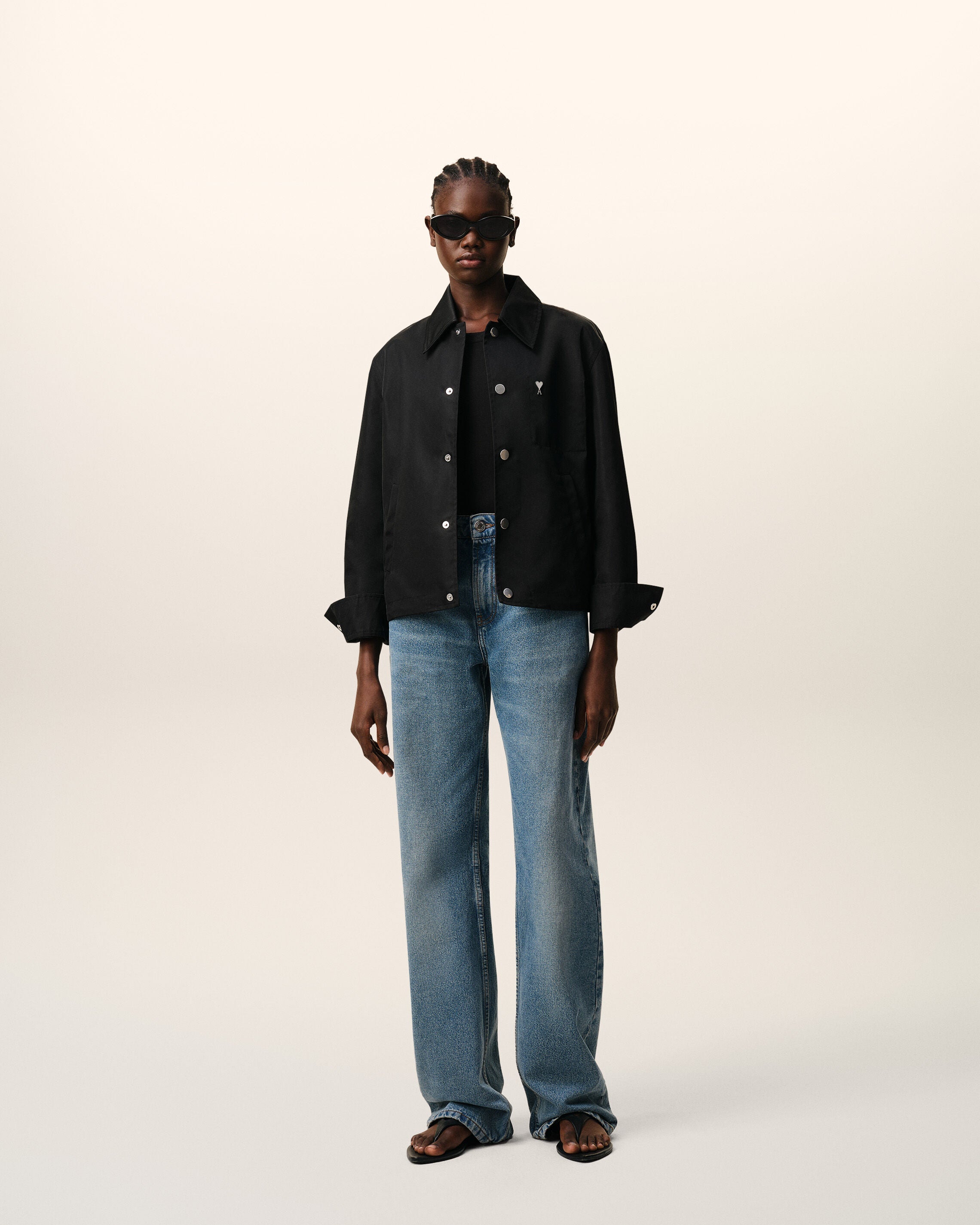 Black Nylon Ami De Coeur Stud Buttoned Jacket