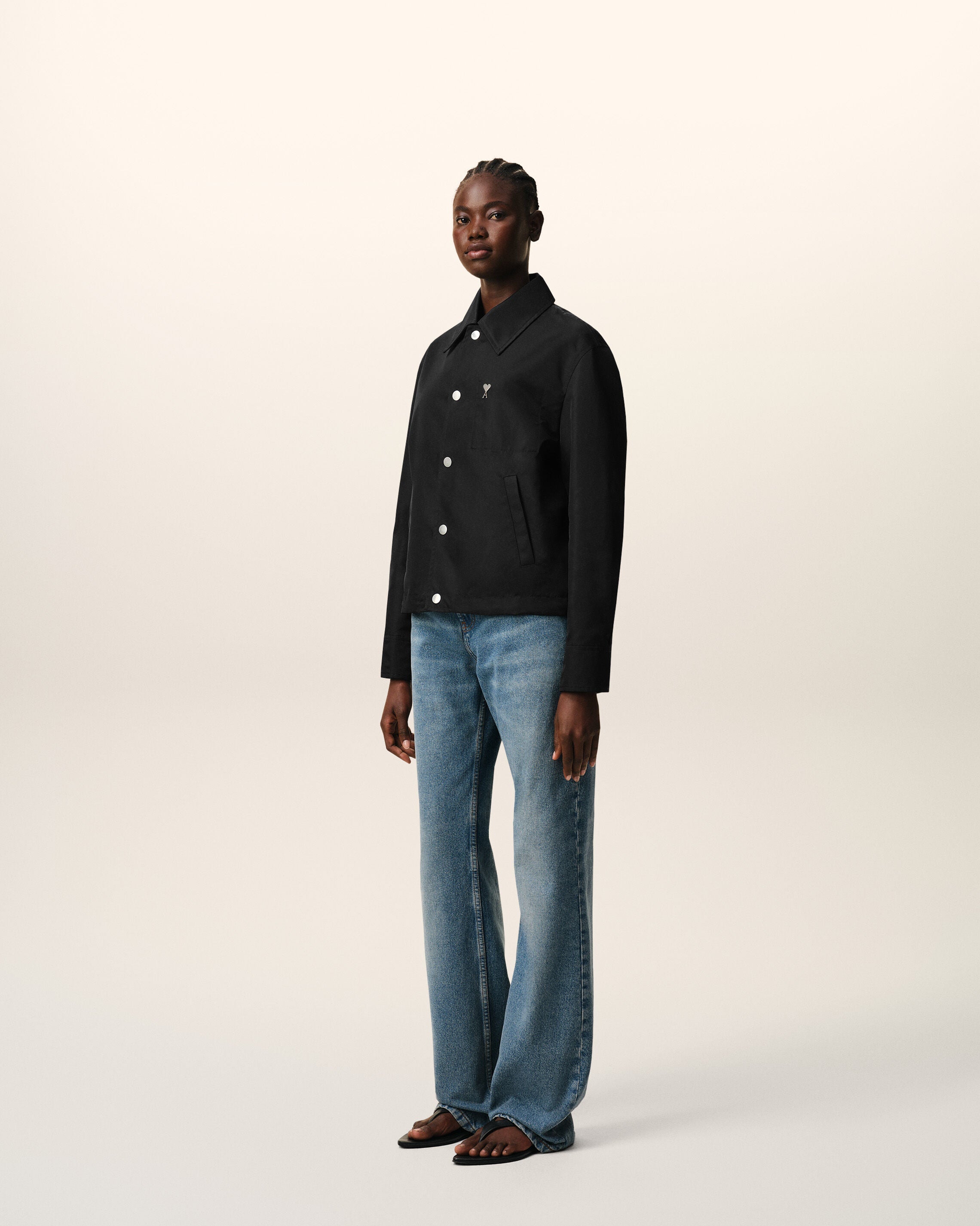 Black Nylon Ami De Coeur Stud Buttoned Jacket