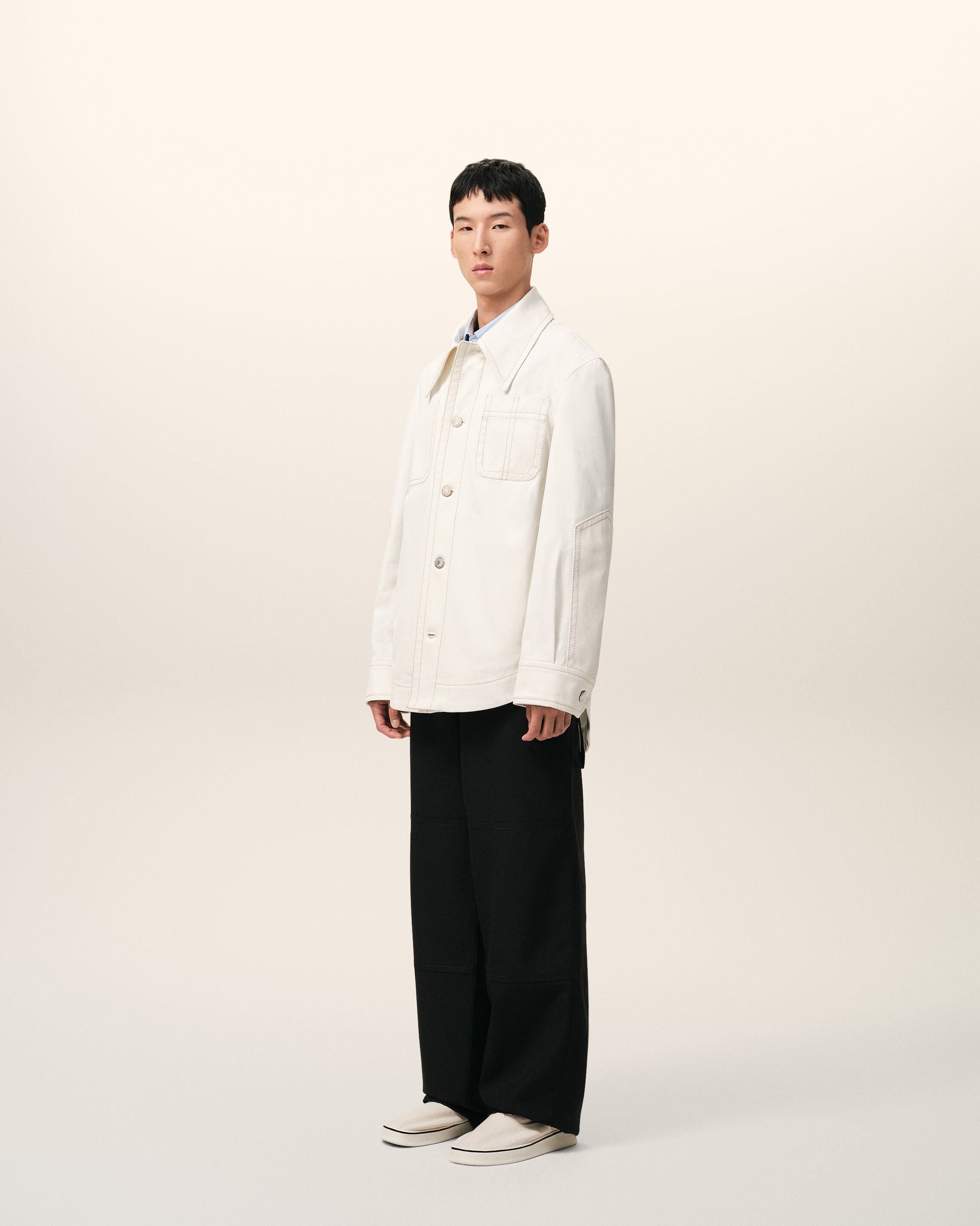 AmiParis White Cotton Worker Buttoned Jacket