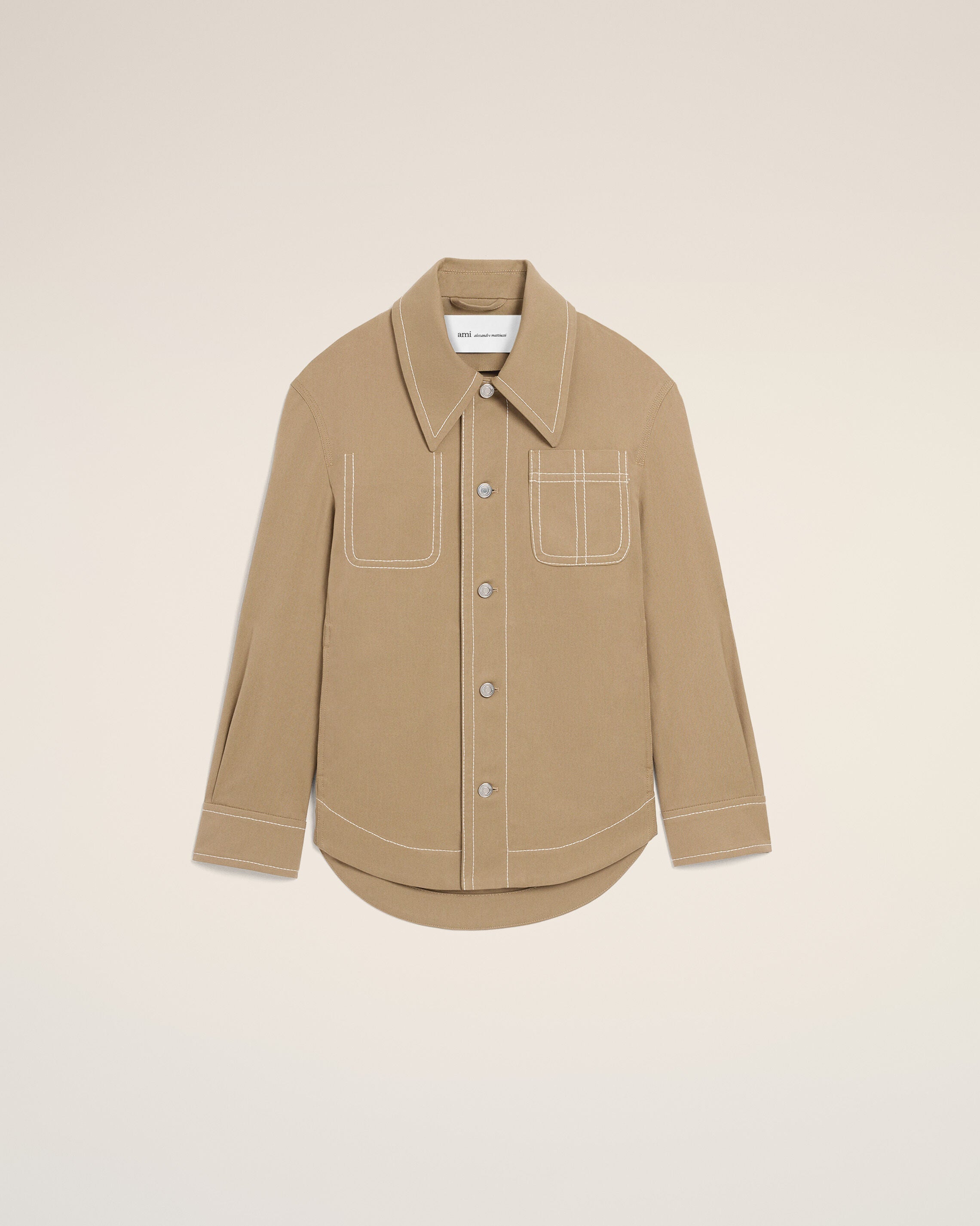 AmiParis Beige Cotton Worker Buttoned Jacket