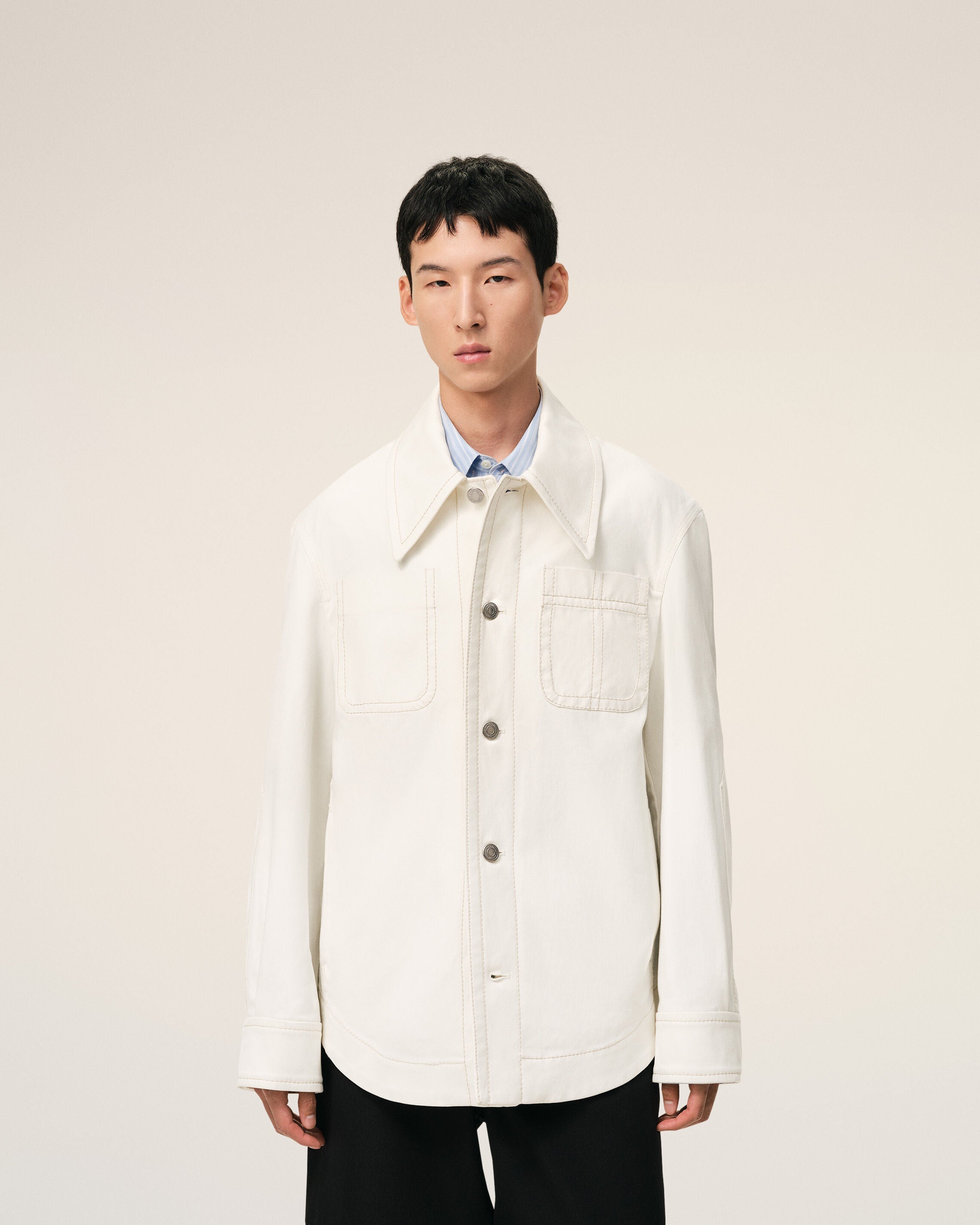 AmiParis White Cotton Worker Buttoned Jacket