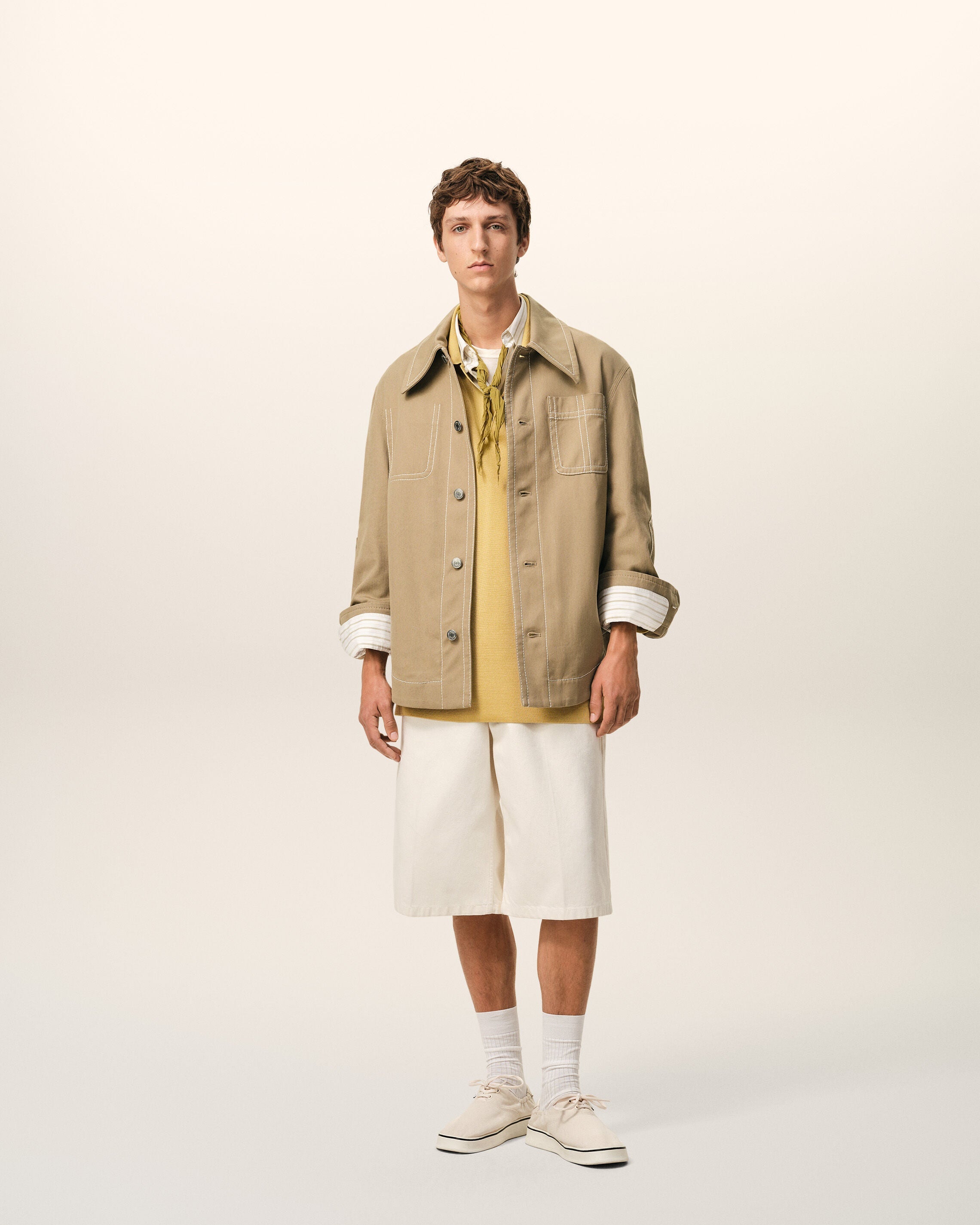 AmiParis Beige Cotton Worker Buttoned Jacket