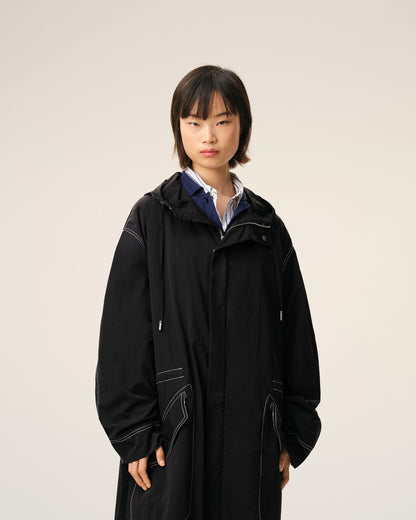 AmiParis Black Nylon Long Parka