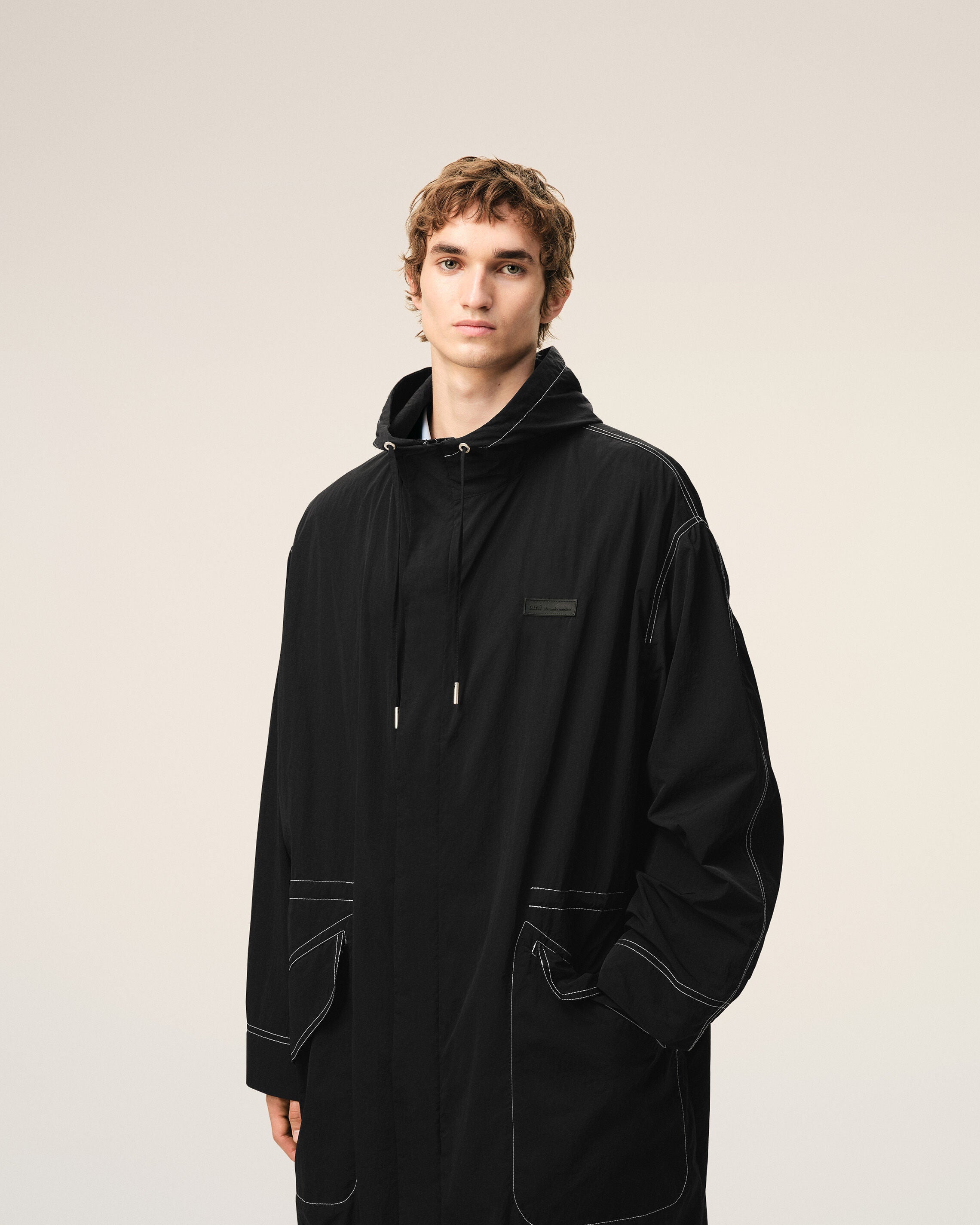 AmiParis Black Nylon Long Parka