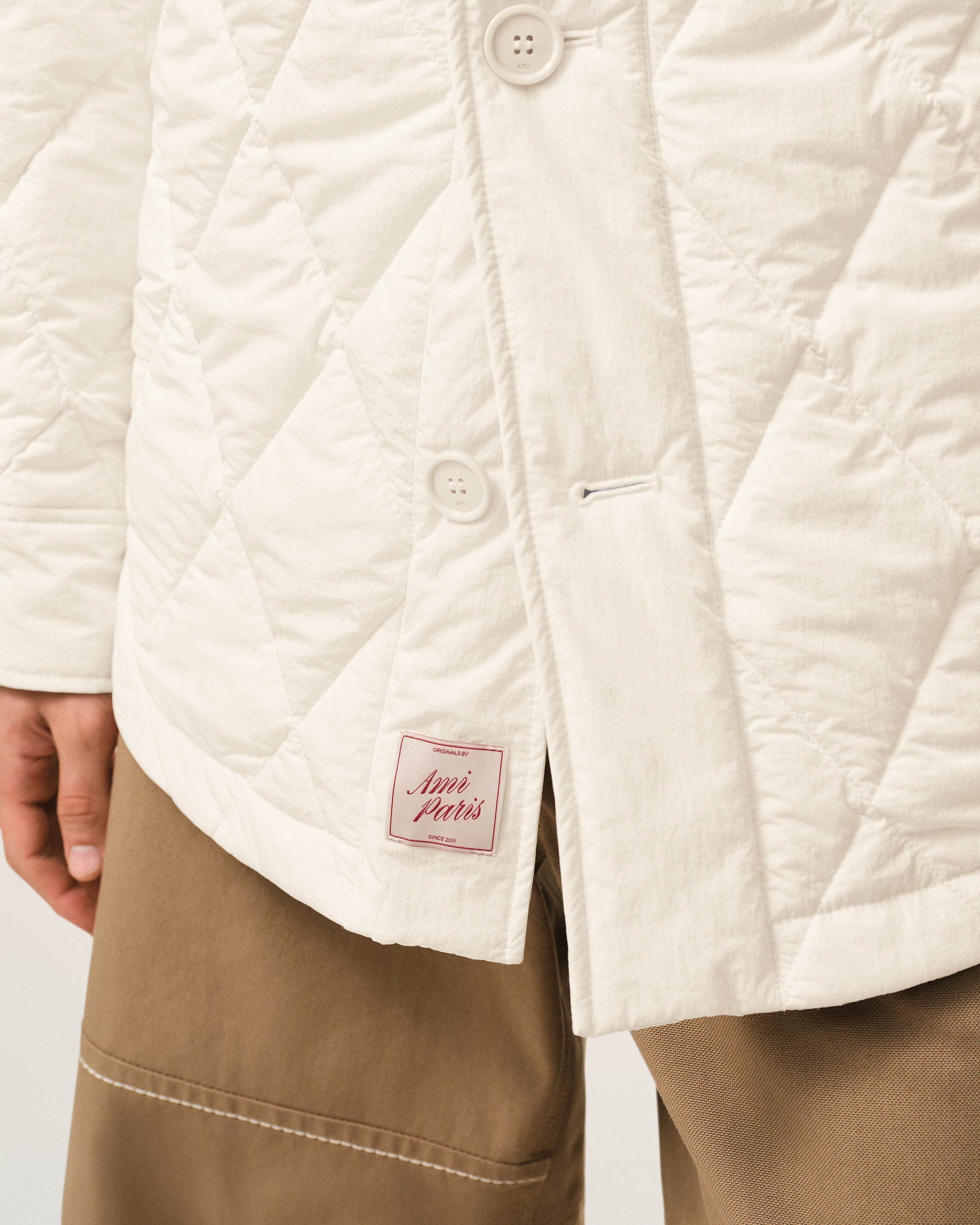 AmiParis White Nylon Padded Buttoned Jacket