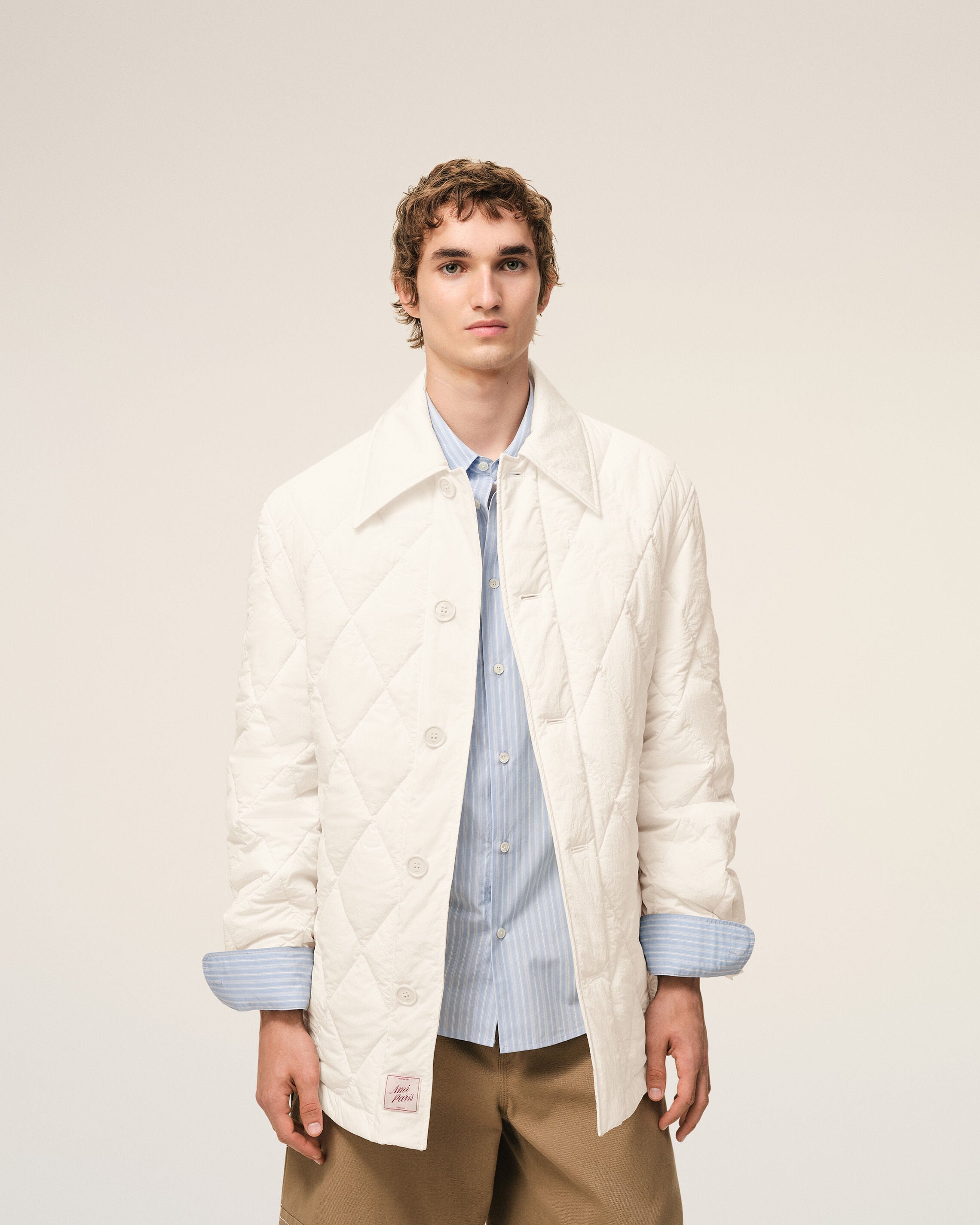 AmiParis White Nylon Padded Buttoned Jacket