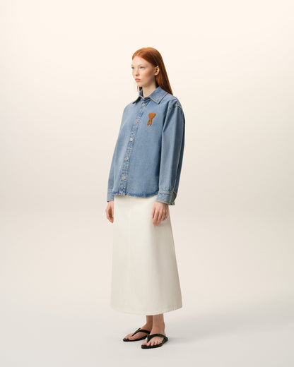 Blue Cotton Knitted Ami De Coeur Overshirt
