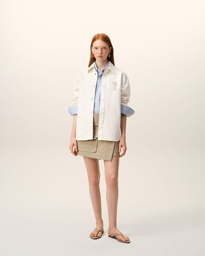 White Cotton Knitted Ami De Coeur Overshirt