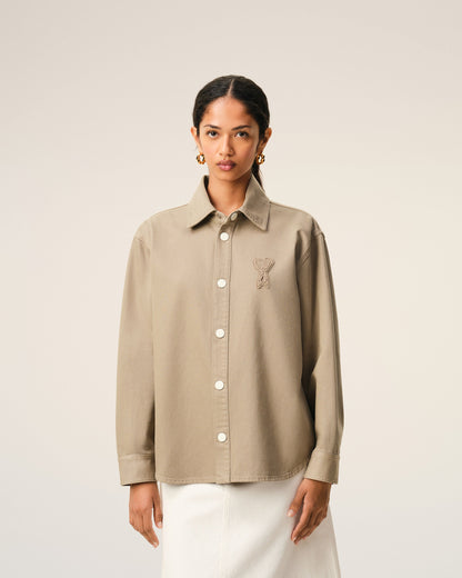 Beige Cotton Knitted Ami De Coeur Overshirt