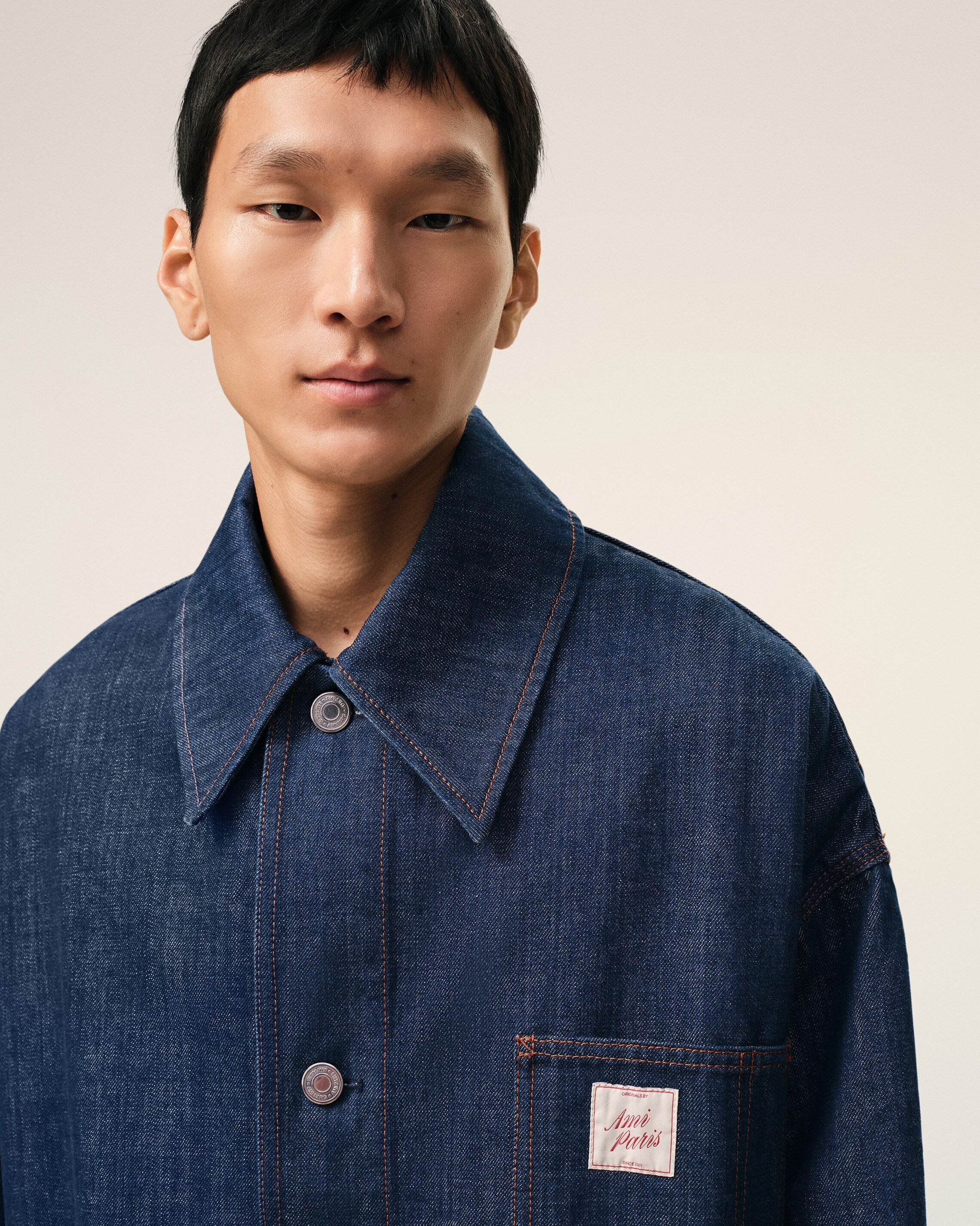 Blue Cotton Ami Paris Heritage Label Worker Jacket