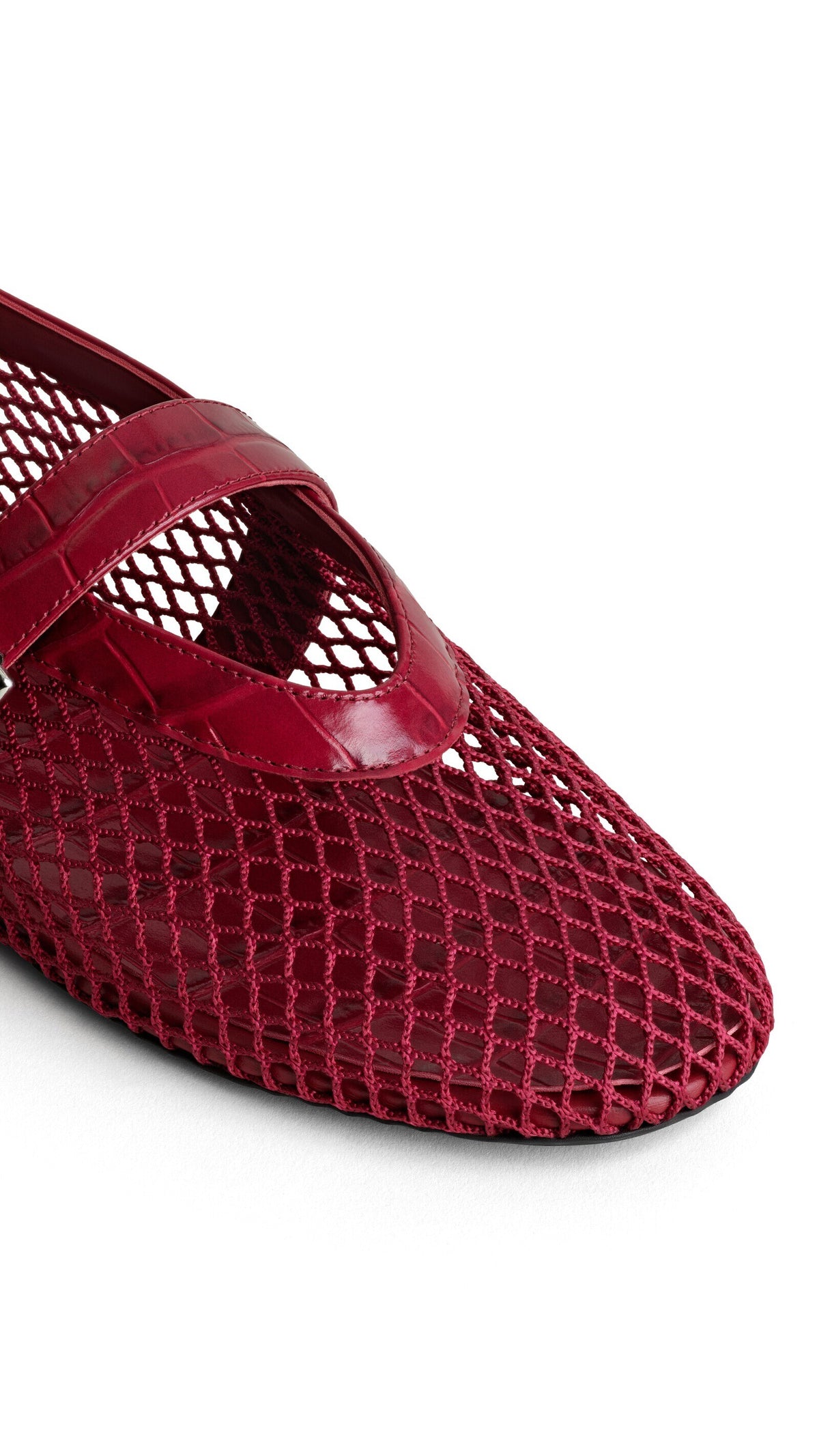 Alaïa Ballet Flats In Fishnet And Crocodile Embossed Calfskin
