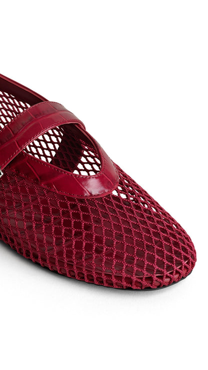 Alaïa Ballet Flats In Fishnet And Crocodile Embossed Calfskin