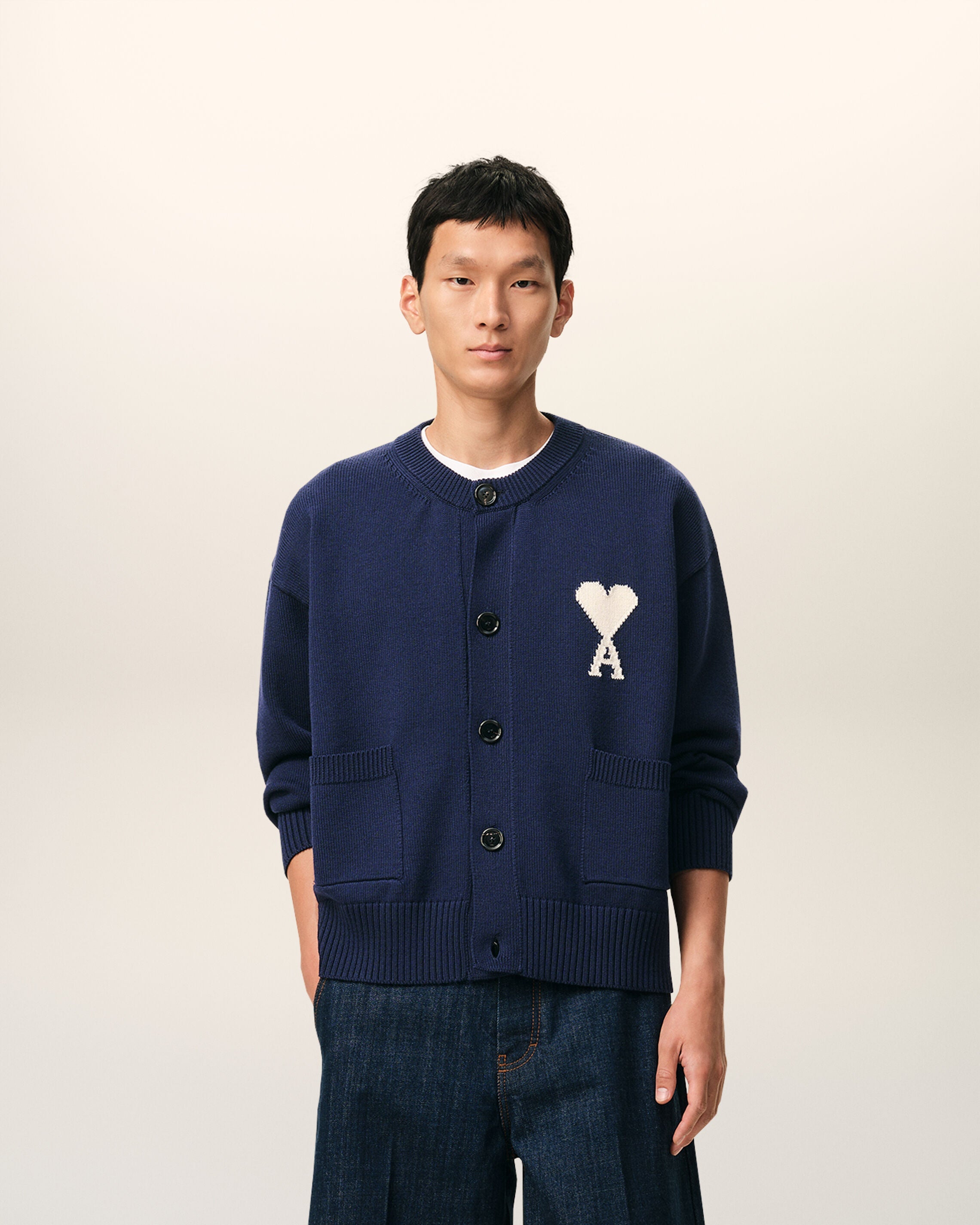 Blue Wool Crewneck Ami De Coeur Cardigan