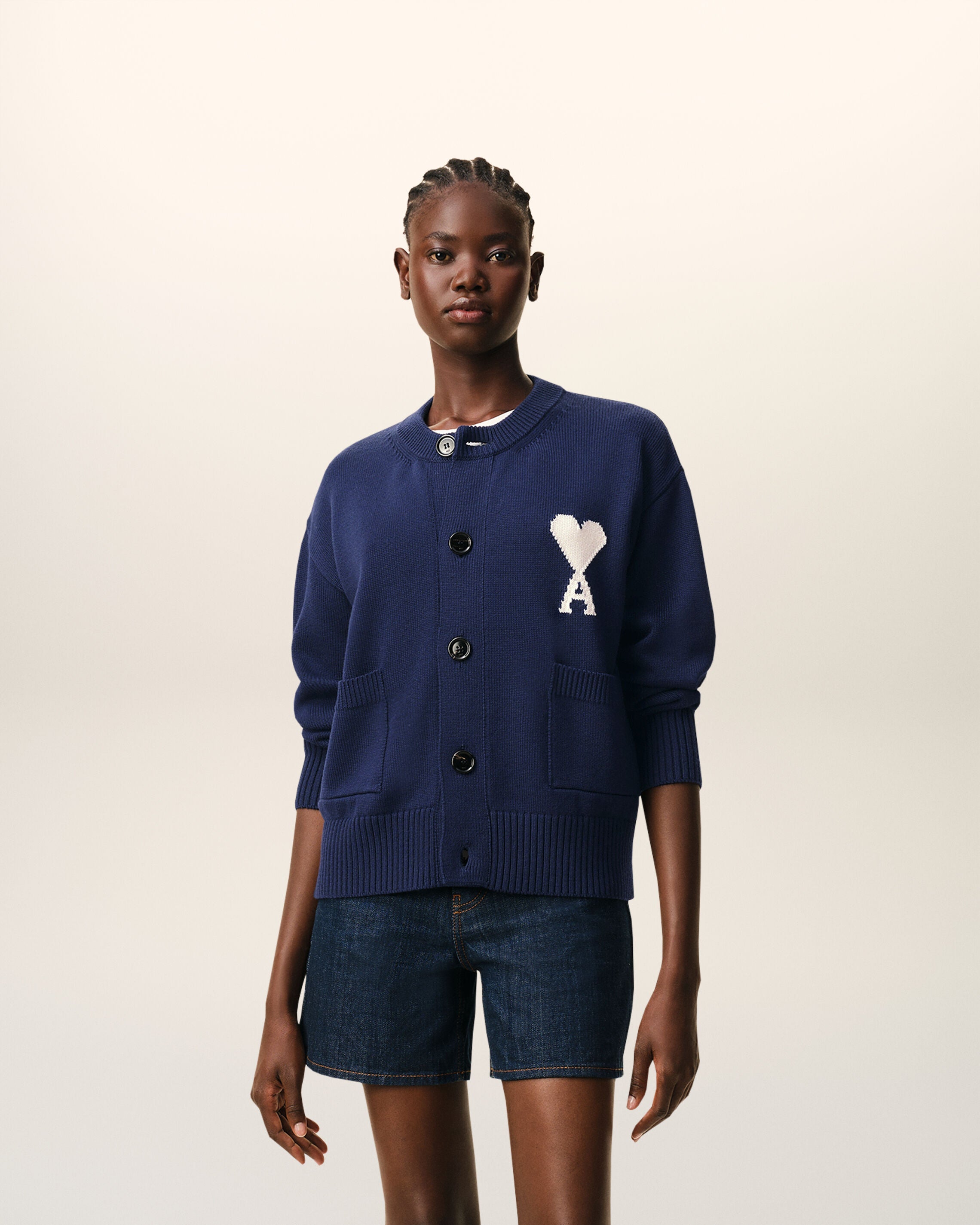 Blue Wool Crewneck Ami De Coeur Cardigan