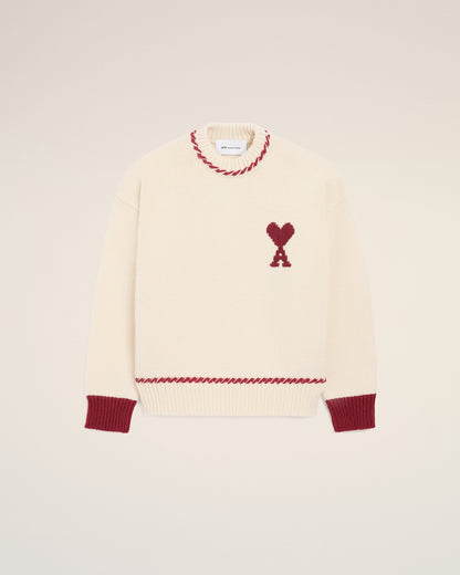 White Wool Ami De Coeur Crewneck Sweater