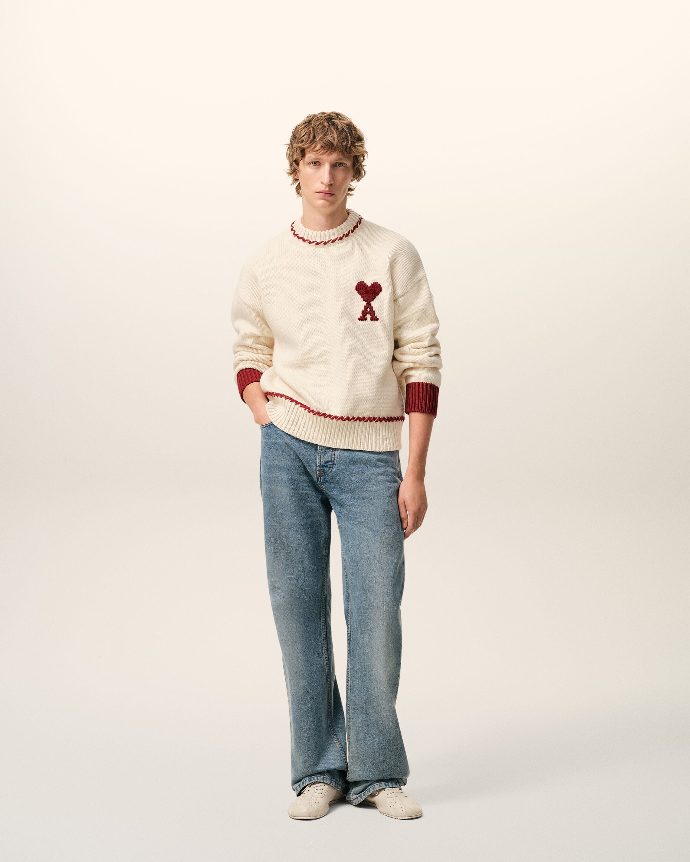 White Wool Ami De Coeur Crewneck Sweater