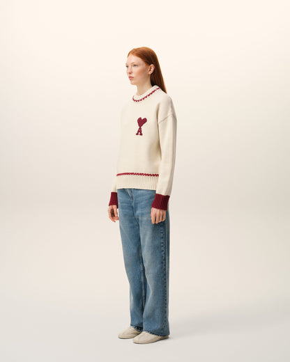 White Wool Ami De Coeur Crewneck Sweater