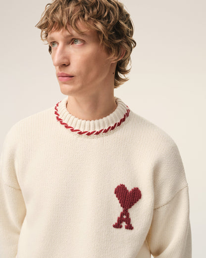 White Wool Ami De Coeur Crewneck Sweater