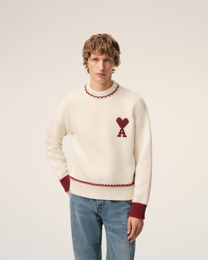 White Wool Ami De Coeur Crewneck Sweater