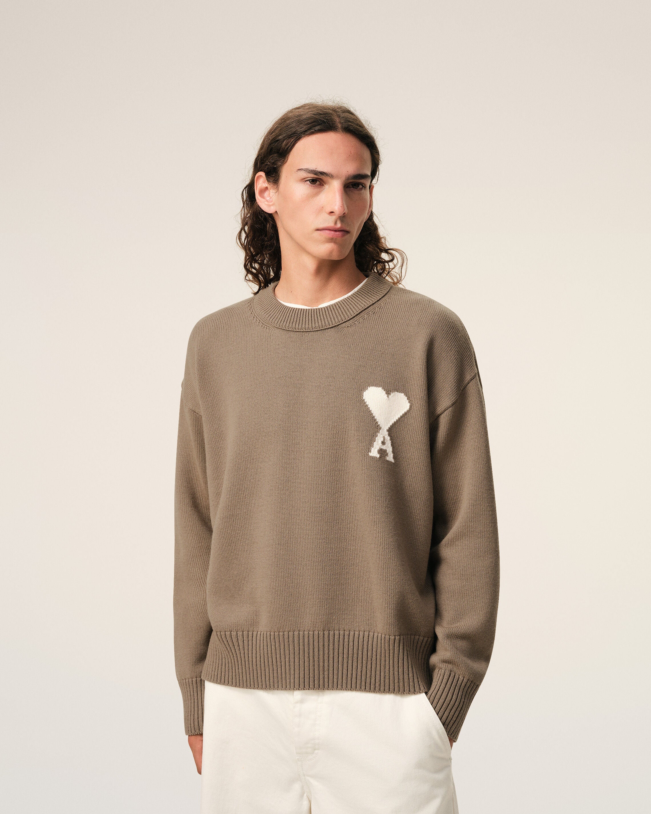 Beige Wool And Cotton Crewneck Ami De Coeur Sweater