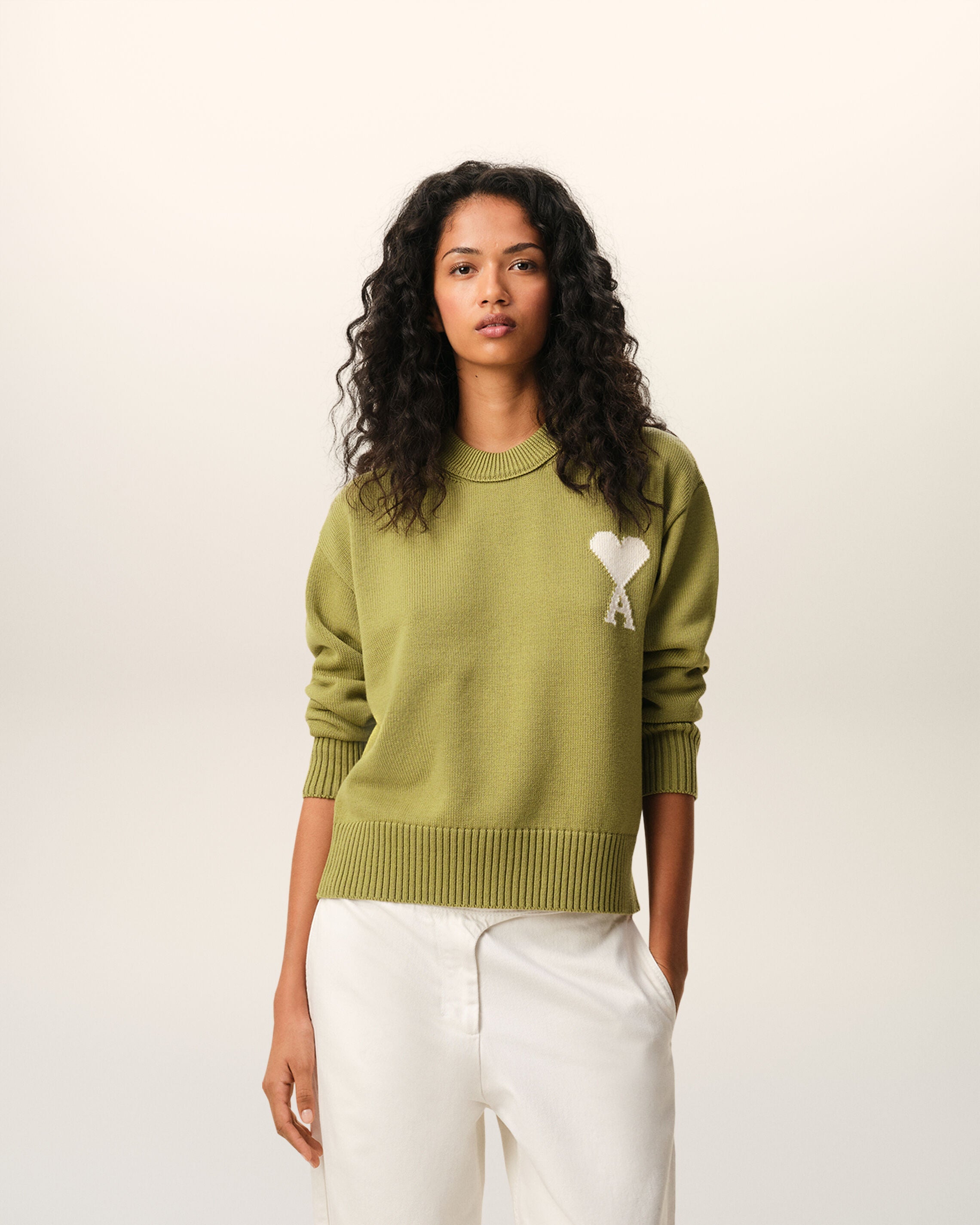 Green Wool And Cotton Crewneck Ami De Coeur Sweater