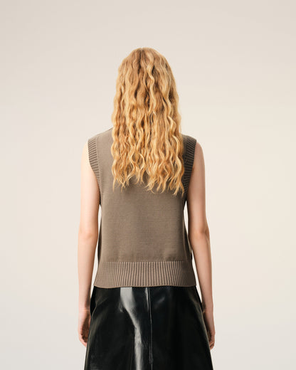 Beige Wool And Cotton Sleeveless Ami De Coeur Sweater