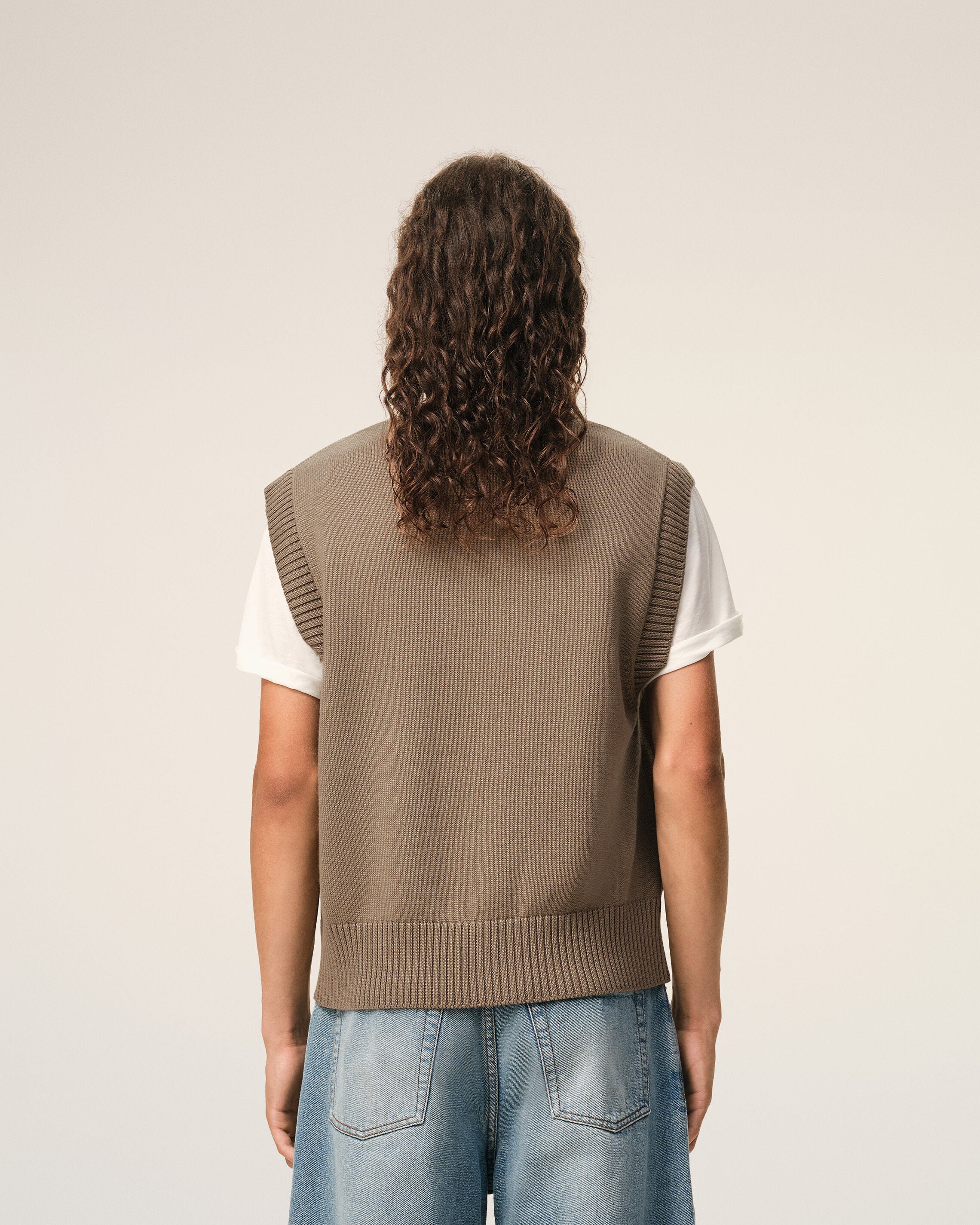 Beige Wool And Cotton Sleeveless Ami De Coeur Sweater