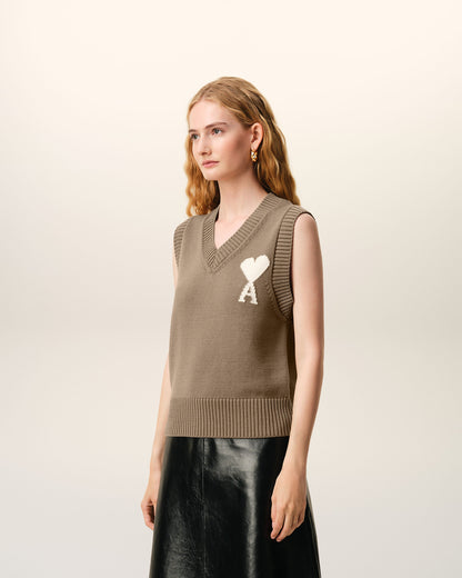 Beige Wool And Cotton Sleeveless Ami De Coeur Sweater