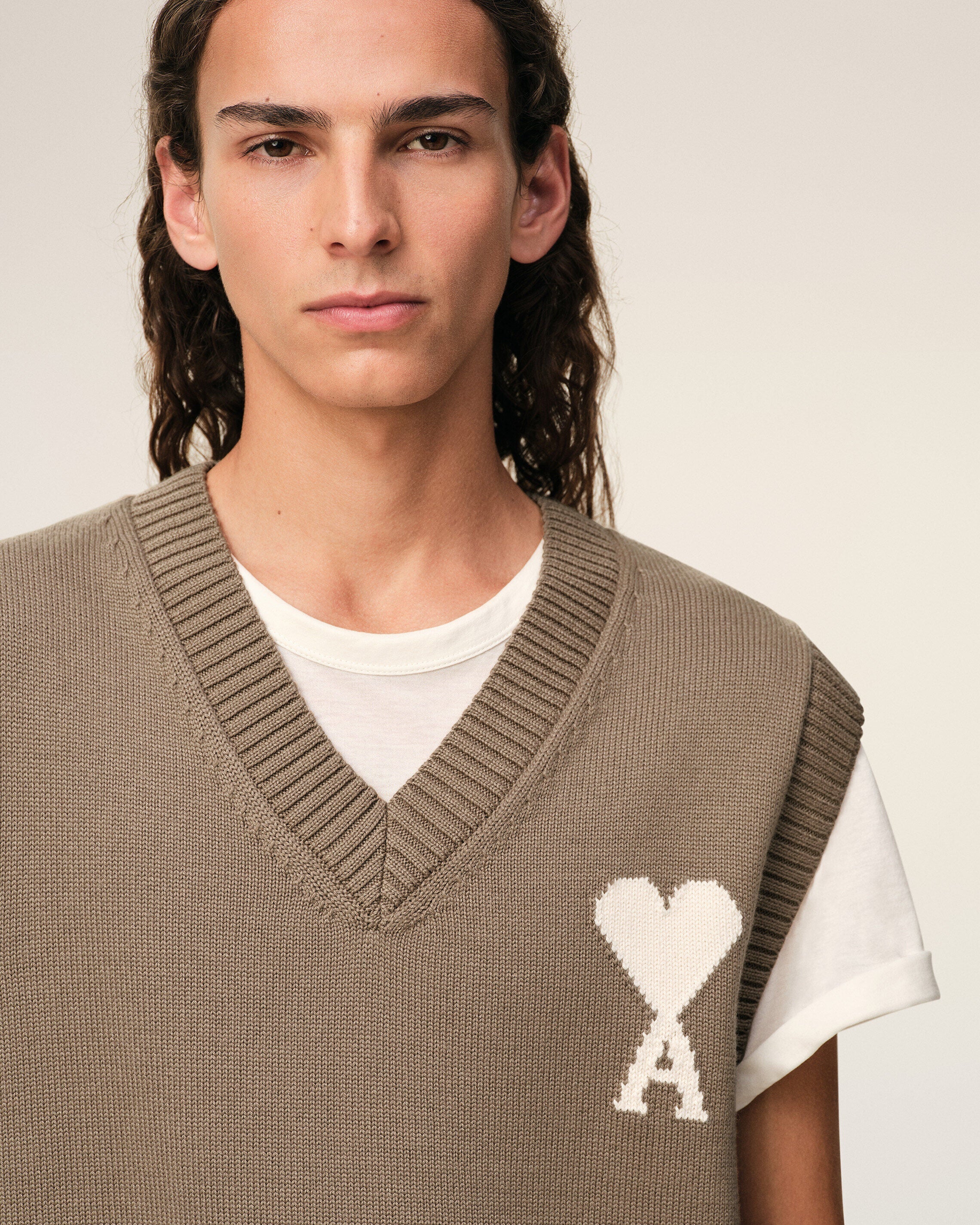 Beige Wool And Cotton Sleeveless Ami De Coeur Sweater