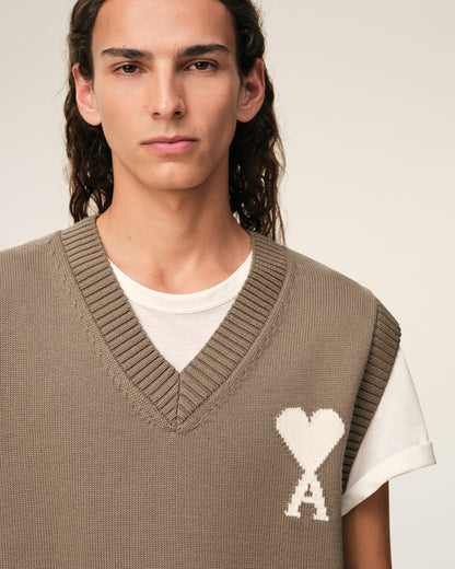 Beige Wool And Cotton Sleeveless Ami De Coeur Sweater