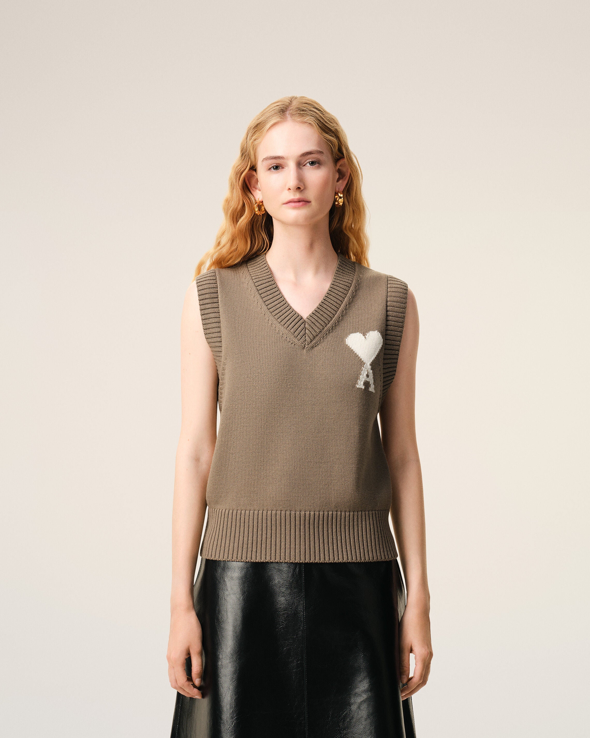 Beige Wool And Cotton Sleeveless Ami De Coeur Sweater