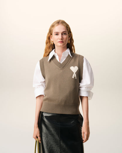 Beige Wool And Cotton Sleeveless Ami De Coeur Sweater