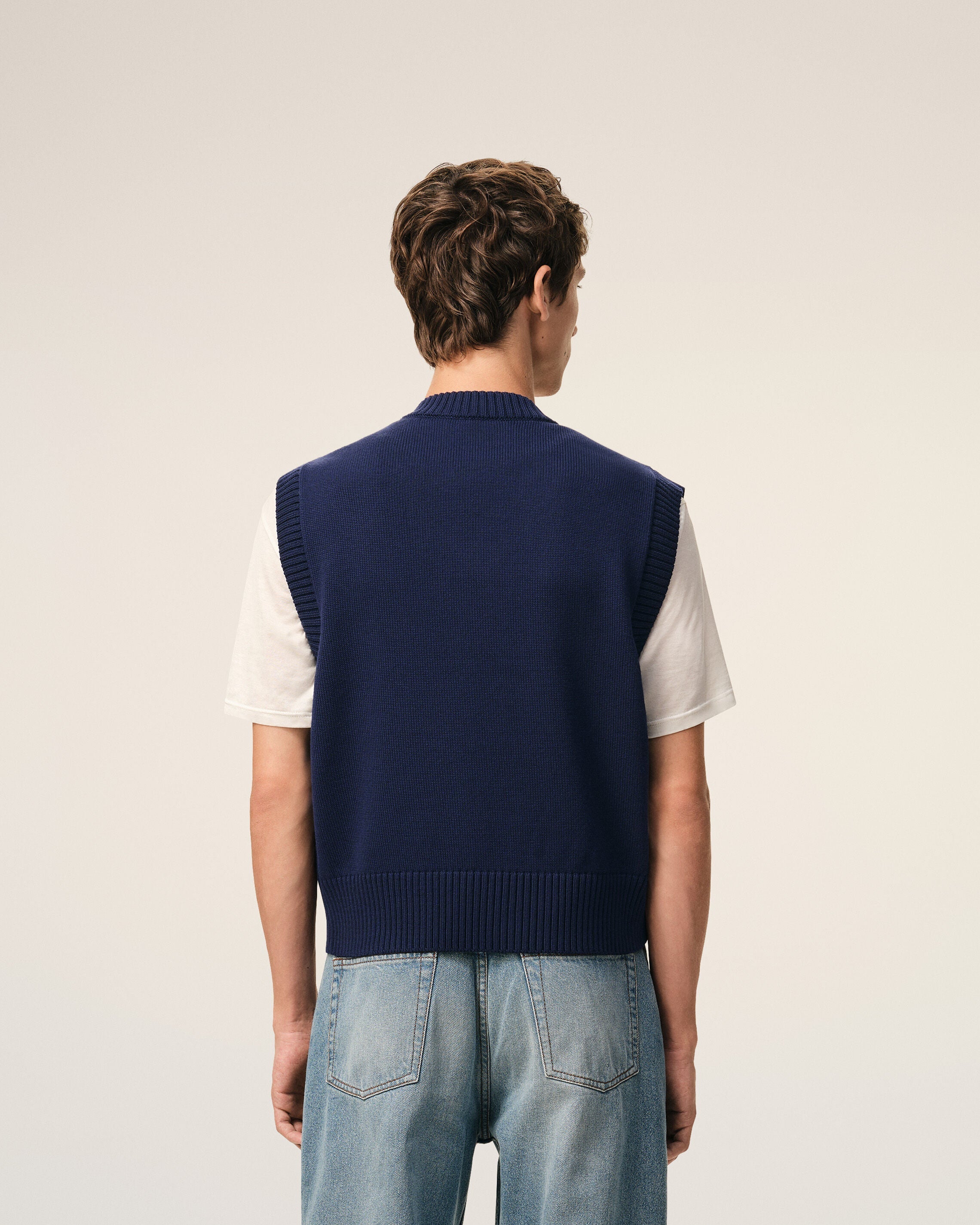 Blue Wool And Cotton Sleeveless Ami De Coeur Sweater