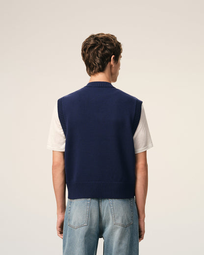 Blue Wool And Cotton Sleeveless Ami De Coeur Sweater