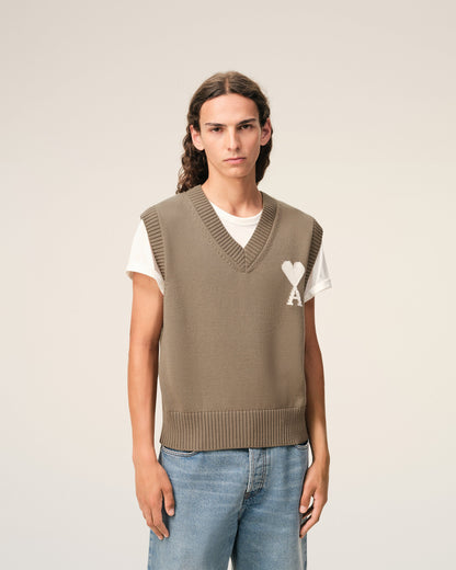 Beige Wool And Cotton Sleeveless Ami De Coeur Sweater