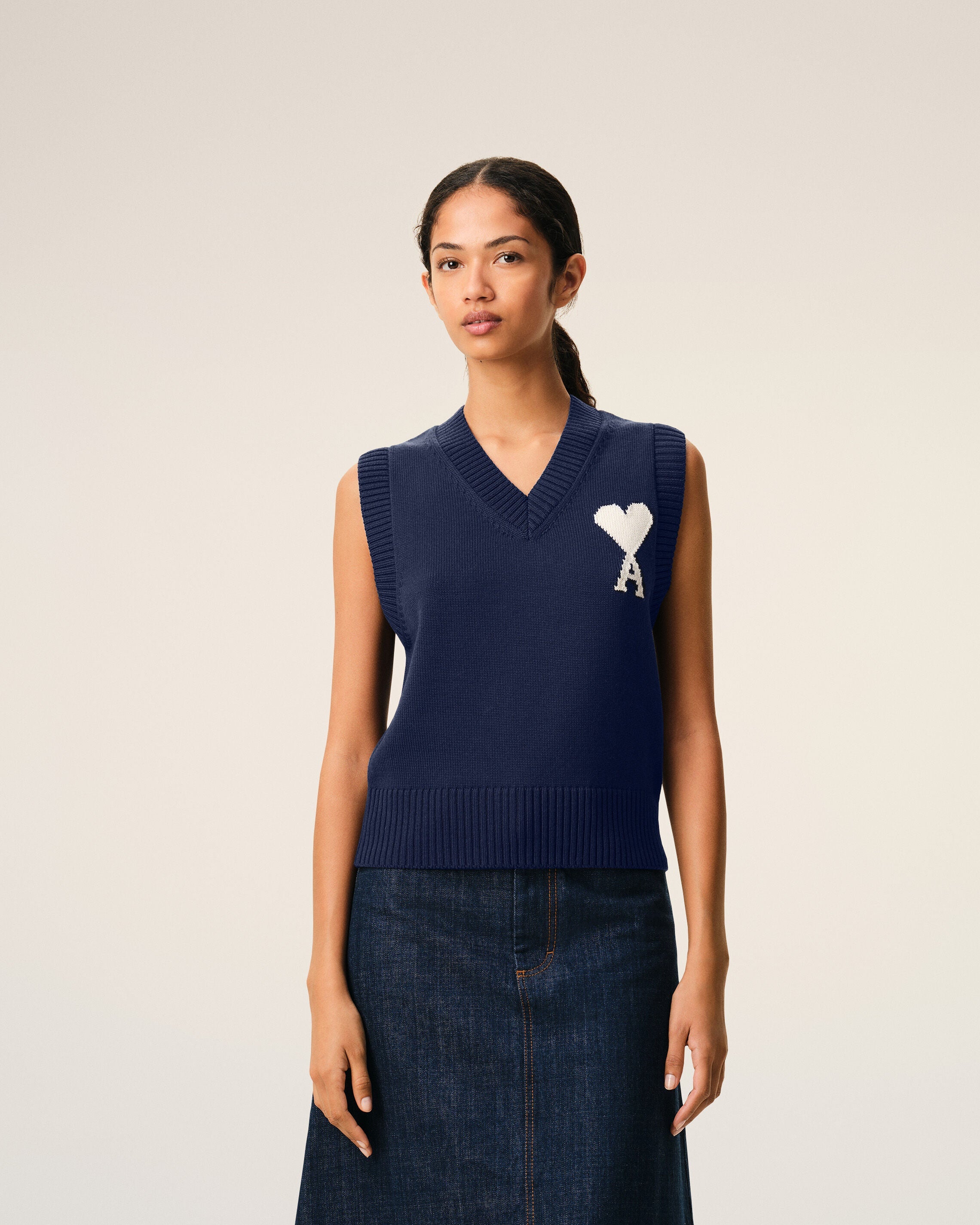 Blue Wool And Cotton Sleeveless Ami De Coeur Sweater