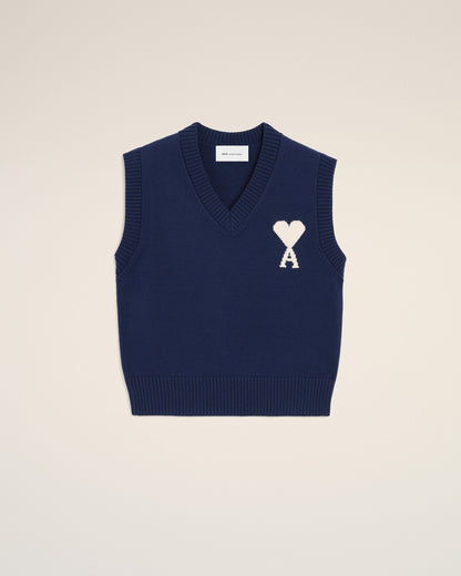 Blue Wool And Cotton Sleeveless Ami De Coeur Sweater