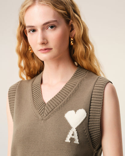 Beige Wool And Cotton Sleeveless Ami De Coeur Sweater