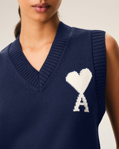 Blue Wool And Cotton Sleeveless Ami De Coeur Sweater
