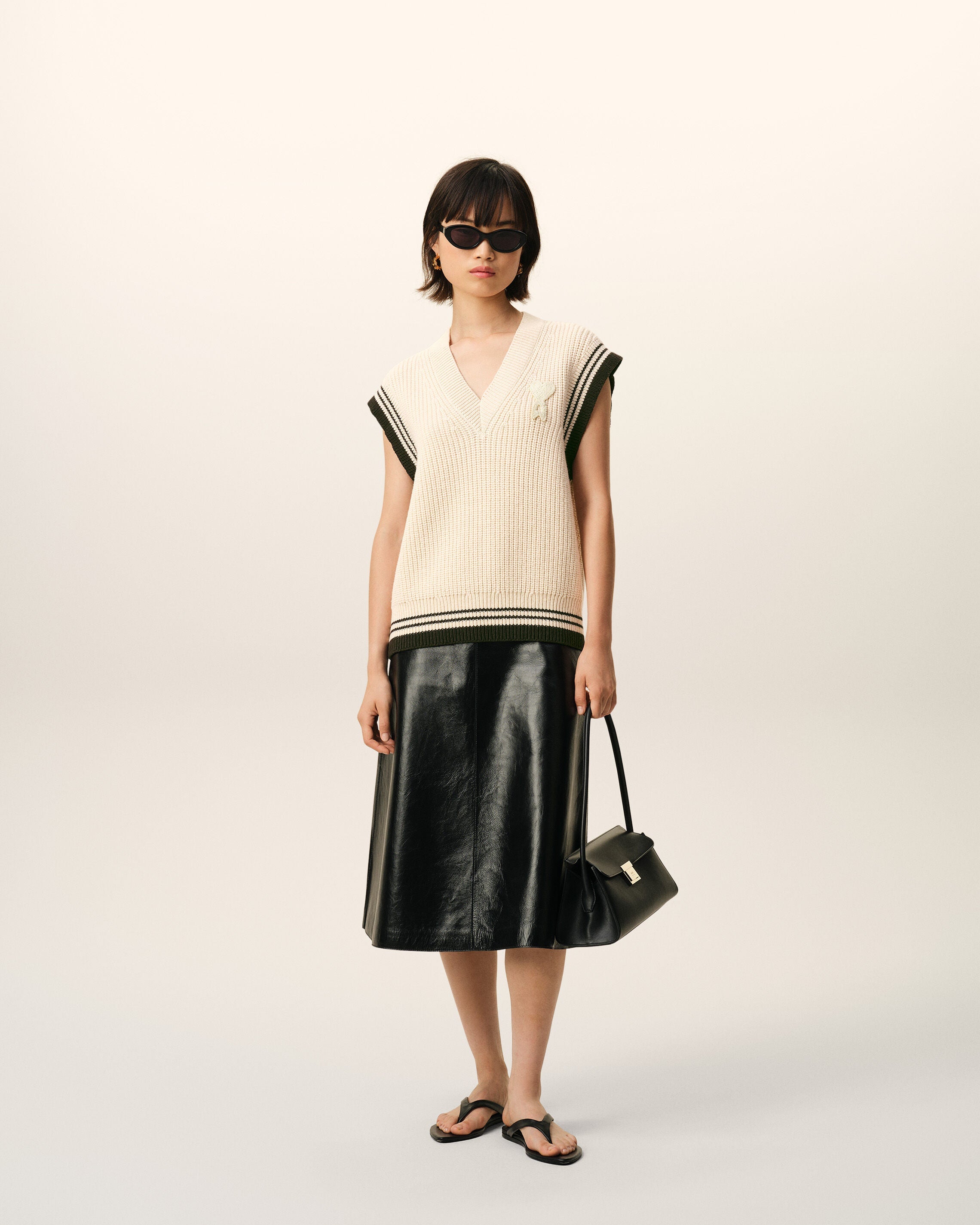 White Ribbed Wool Sleeveless Ami De Coeur Sweater