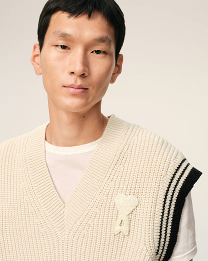 White Ribbed Wool Sleeveless Ami De Coeur Sweater