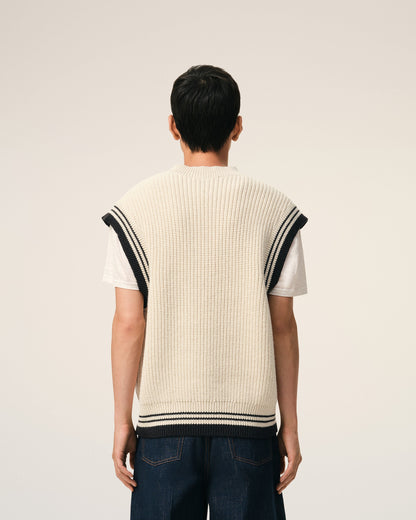 White Ribbed Wool Sleeveless Ami De Coeur Sweater