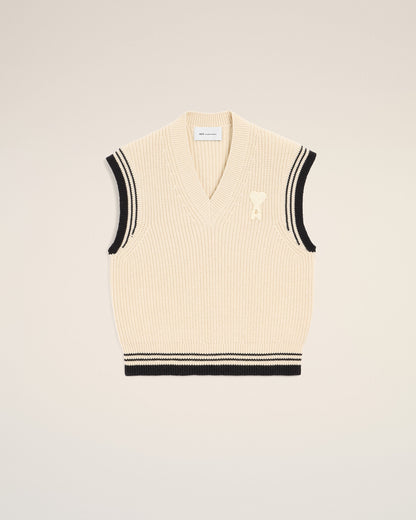 White Ribbed Wool Sleeveless Ami De Coeur Sweater