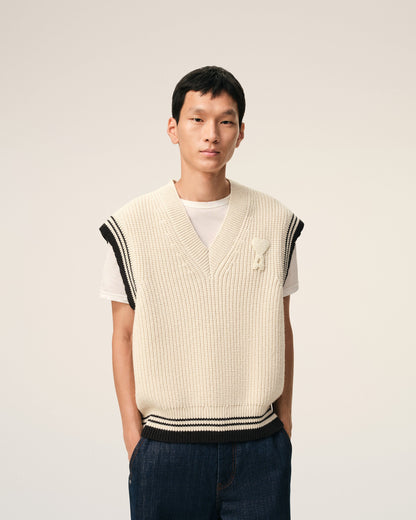 White Ribbed Wool Sleeveless Ami De Coeur Sweater