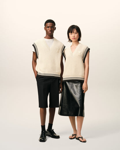 White Ribbed Wool Sleeveless Ami De Coeur Sweater