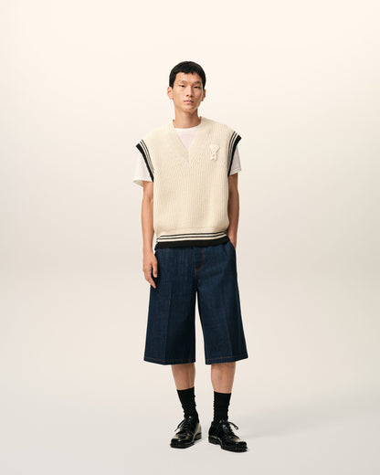 White Ribbed Wool Sleeveless Ami De Coeur Sweater