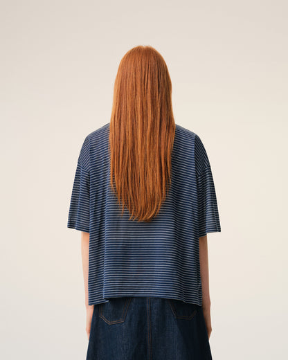 Blue Cotton Striped Ami De Coeur Polo