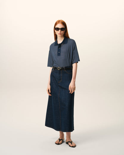 Blue Cotton Striped Ami De Coeur Polo