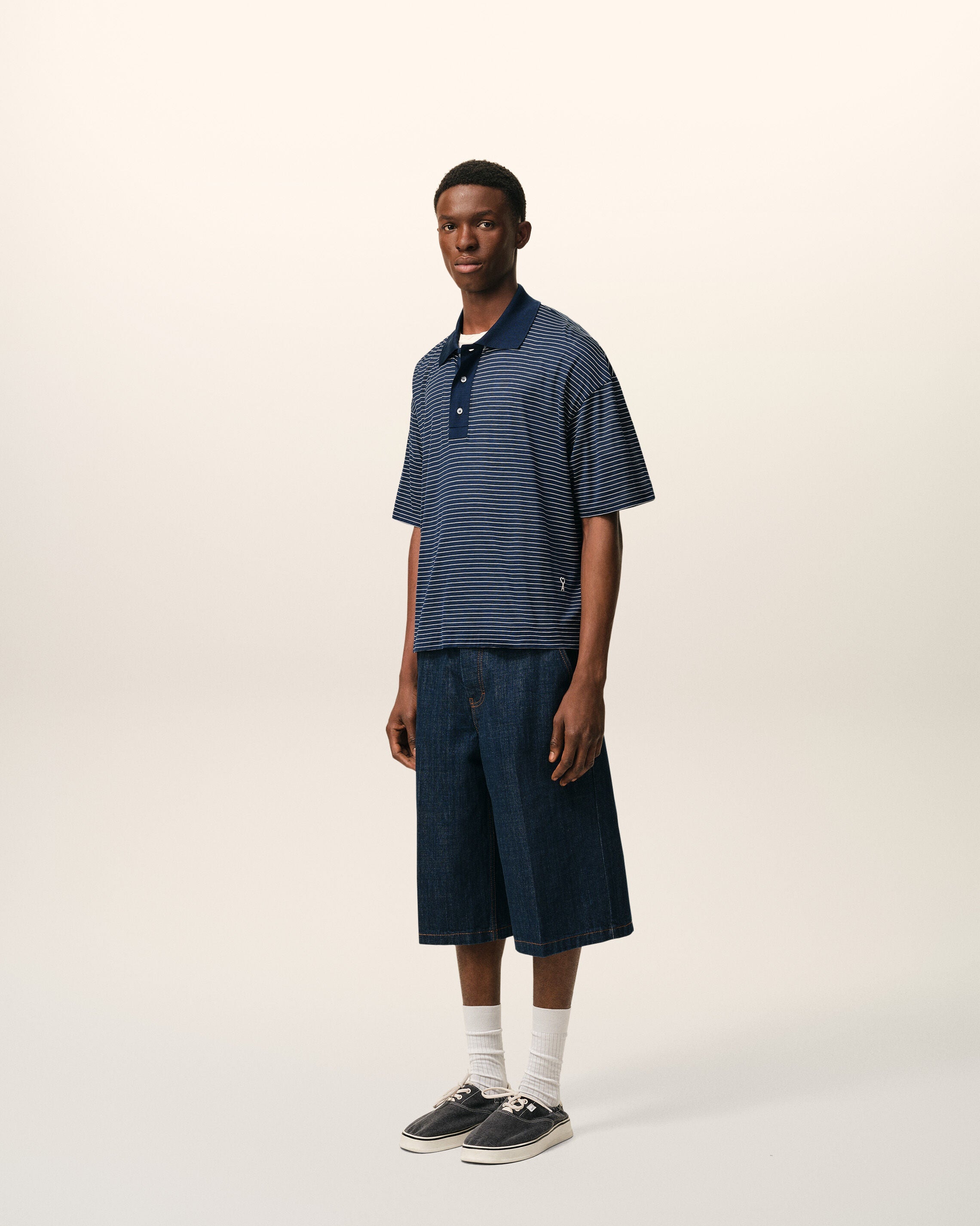 Blue Cotton Striped Ami De Coeur Polo